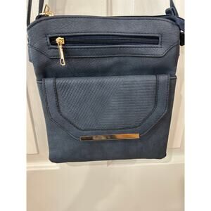 FAUX VEGAN LEATHER CROSSBODY NAVY BLUE BAG ADJUSTABLE STRAP